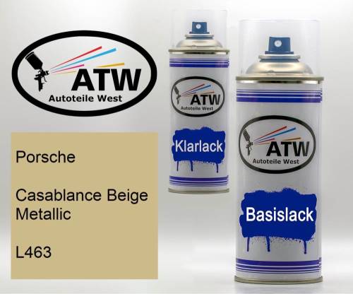 Porsche, Casablance Beige Metallic, L463: 400ml Sprühdose + 400ml Klarlack - Set, von ATW Autoteile West.